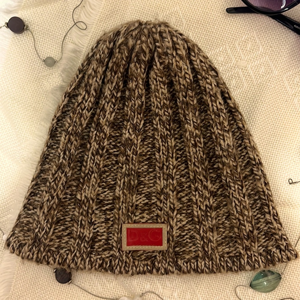 Dolce & Gabbana Vintage D&G Brown Beige Beanie Hat Knitted Unisex 1970’s